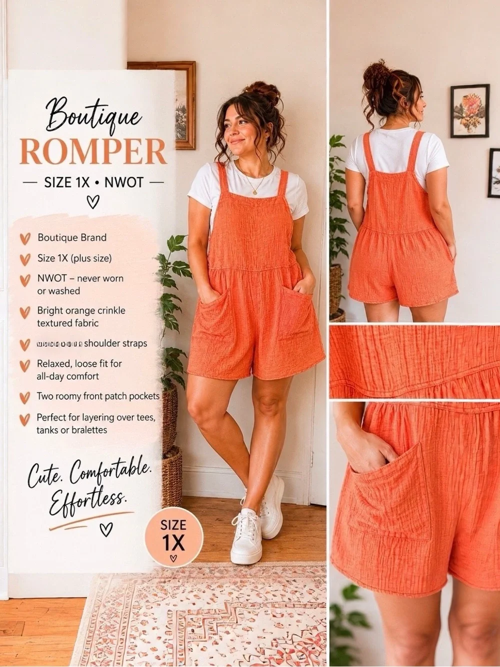 HEYSON Mineral Wash Crinkle Gauze Romper 1X NWOT